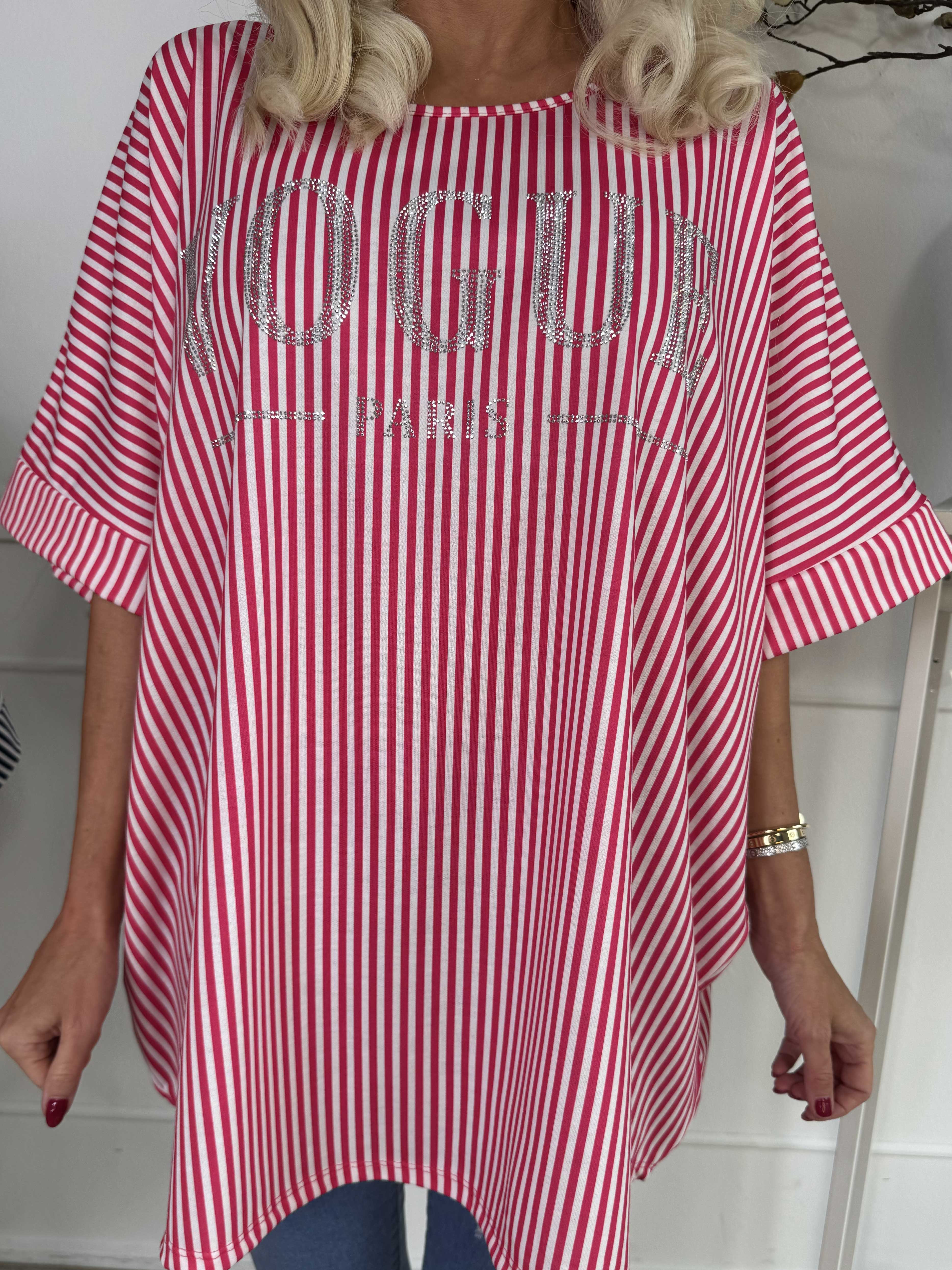 Mintu Stripe - Mjuk t-shirt med vogue stående med glittrande similisten